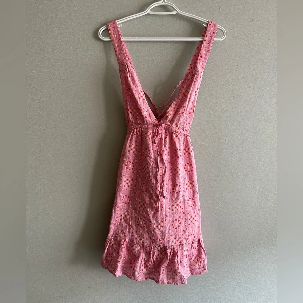 Urban Outfitters Pink Eyelet Ruffle Tie-Waist Mini Dress - Picture 3 of 14